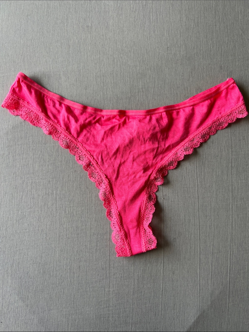 Victoria's Secret Hot Pink Lace-Trim thong Panty